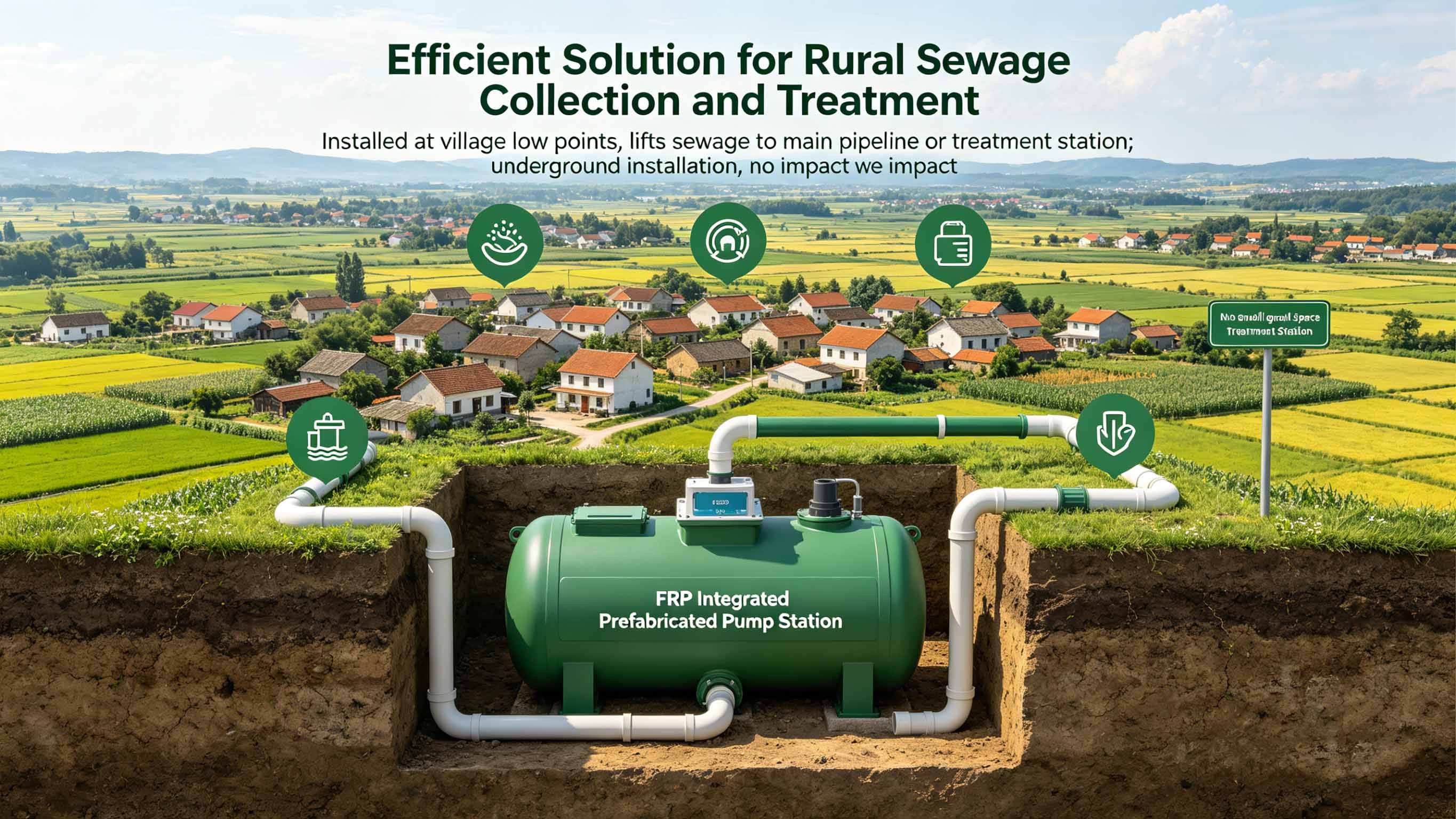 محطة الضخ الجاهزة المتكاملة من الألياف الزجاجية GFRP FRP لحقل الصرف البلدي FT-PPS3