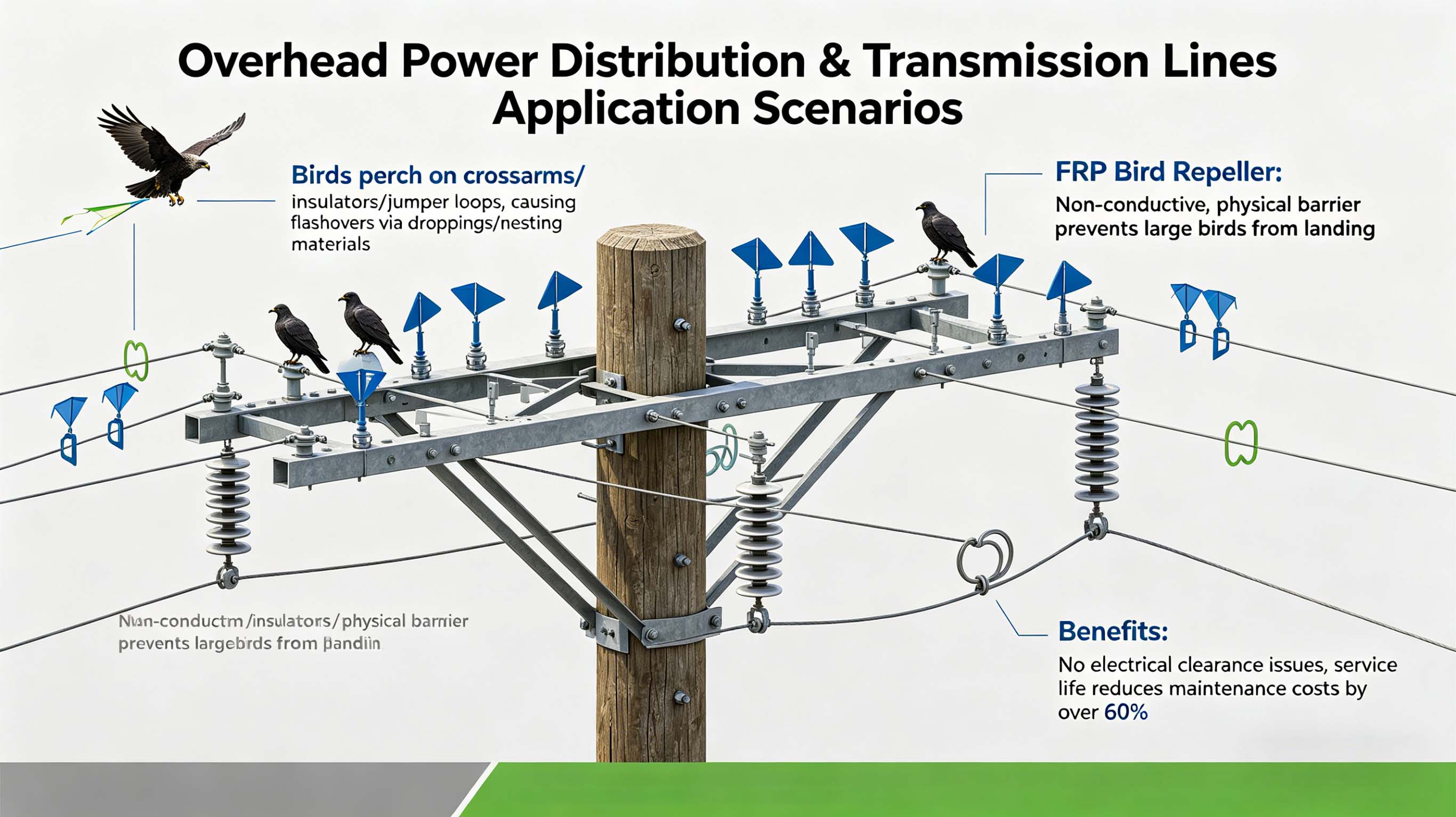 محول مبيد الطيور من الألياف الزجاجية GFRP FRP لخطوط الكهرباء ومزارع الطاقة الشمسية FT-BR1
